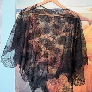 Halloween lace poncho with skulls and spider webs